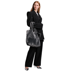 Elegant Gray Faux Fur Tote Bag for Women - Stylish and Soft
