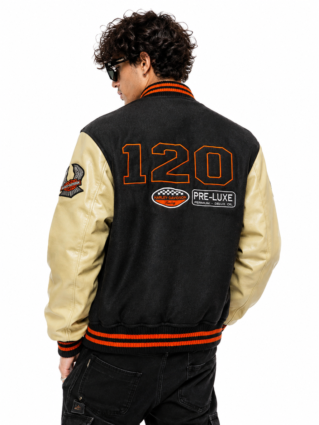 Men’s Black & Cream Leather Varsity Jacket