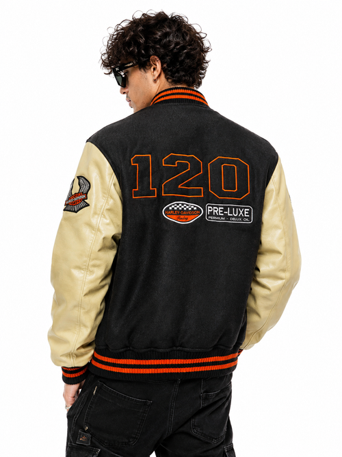 Men’s Black & Cream Leather Varsity Jacket