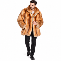 Luxury Golden Fox Fur Jacket for Men – Premium Winter Fashion & Timeless Elegance