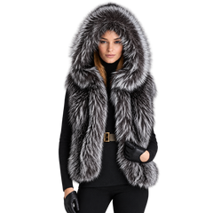 Women’s Silver Fox Fur Hooded Vest – Luxury Winter Fur Gilet