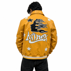 Men’s Yellow Leather Varsity Jacket – Bold Ape Graphic Design