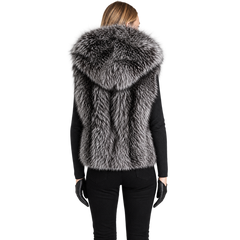 Women’s Silver Fox Fur Hooded Vest – Luxury Winter Fur Gilet
