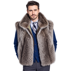 Men’s Gray Brown Faux Fur Vest – Stylish Warm Winter Layer