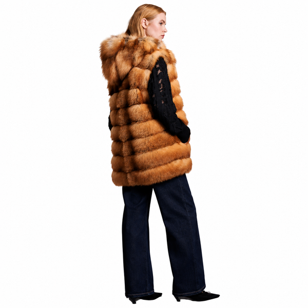 Luxury Fox Fur Hooded Vest for Women – Warm & Stylish Winter Outerwear