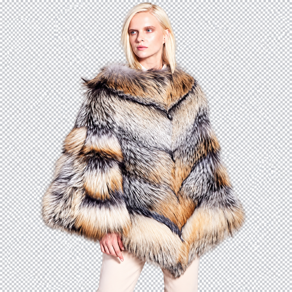 Women’s Luxury Silver Cross Fox Fur Poncho Cape