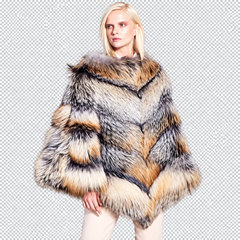 Women’s Luxury Silver Cross Fox Fur Poncho Cape