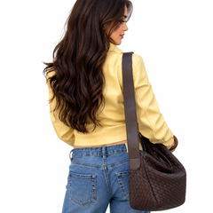 Rhea Oversized Brown Woven Leather Shoulder Bag
