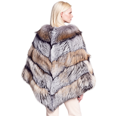 Women’s Luxury Silver Cross Fox Fur Poncho Cape