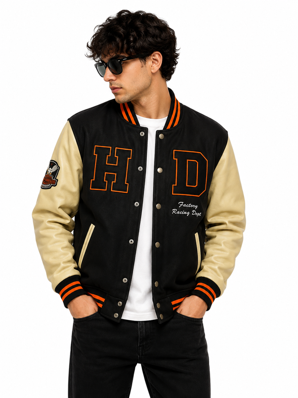Men’s Black & Cream Leather Varsity Jacket