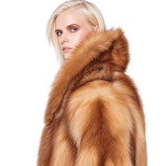 Women’s Golden Fox Fur Hooded Coat – Luxury Winter Fur Jacket