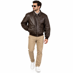 Men’s Classic Brown Leather Bomber Jacket