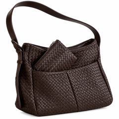 Rhea Oversized Brown Woven Leather Shoulder Bag