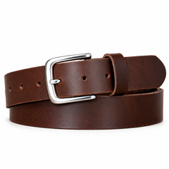 Men’s Classic Brown Leather Belt with Silver Buckle
