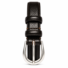 Classic Black Leather Belt with Polished Silver Buckle