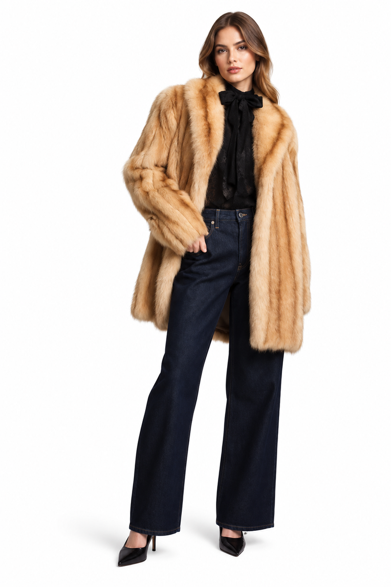 Women’s Luxury Faux Fur Coat – Warm Winter Longline Outerwear (Camel)