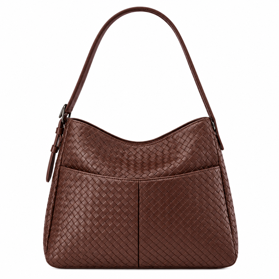 Rhea Oversized Brown Woven Leather Shoulder Bag