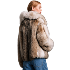 Women's Beige & Brown Faux Fur Hooded Coat