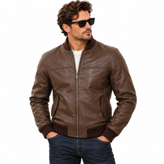 MEN'S BROWN LEATHER BOMBER JACKET: COLEFORD