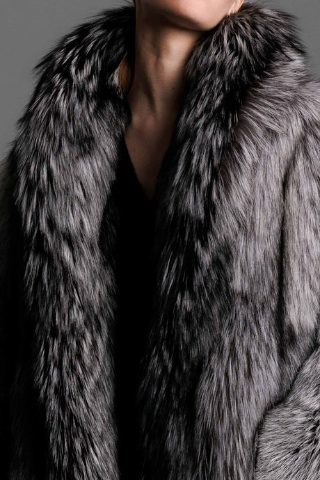 Women’s Long Grey Faux Fur Coat – Luxury Winter Statement Outerwear
