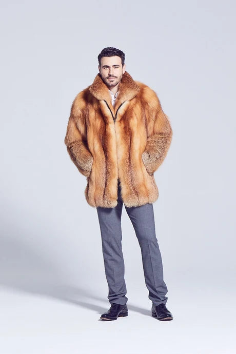 Luxury Golden Fox Fur Jacket for Men – Premium Winter Fashion & Timeless Elegance
