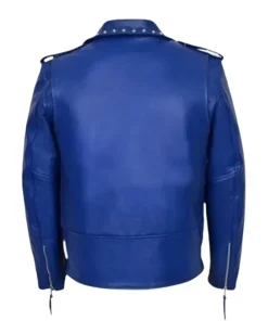 Blue Studded Biker Motorcycle Leather Jacket