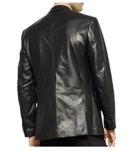 Formal Button Style Black Leather Blazer