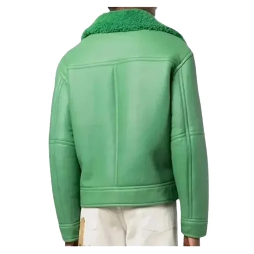 Holly Aviator Fern Green Biker Shearling Leather Jacket [MConverter.eu]