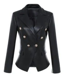 Katerina-Black-Faux-Leather-Blazer