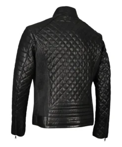 Men Black Full Quilted Style Real Leather Jacket