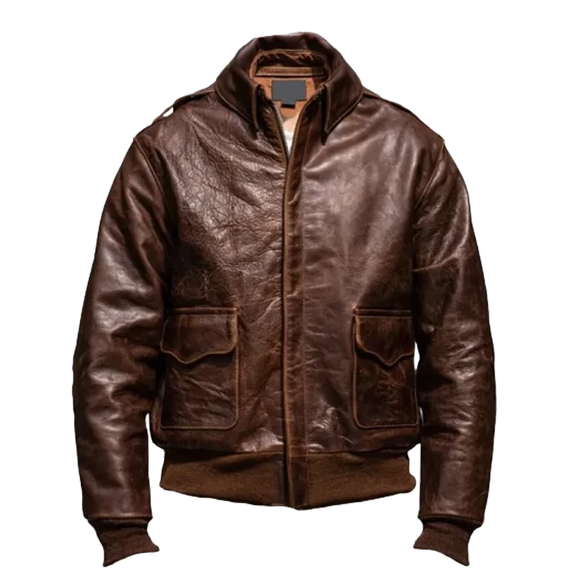 Men Bomber Brown Genuine Leather Jacket