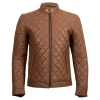 Men Brown Quilted Leather Jacket