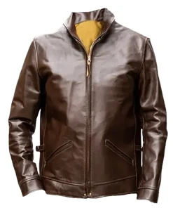 Men Cafe Racer Bomber Brown Leather Jacket