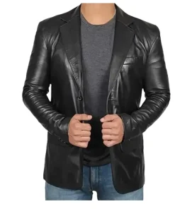 Men Vintage Style Black Leather Blazer