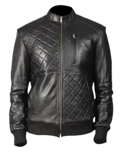 Mens Black Leather Quilted Style Jacket