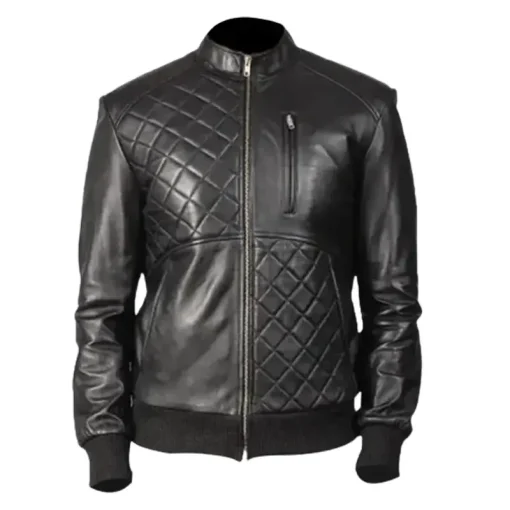 Mens Black Leather Quilted Style Jacket