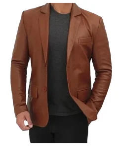 Men’s Casual Brown Leather Blazer