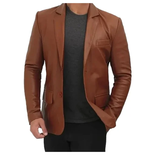 Men’s Casual Brown Leather Blazer