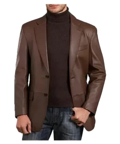 Mens Classic Brown Leather Blazer