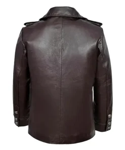 Men’s Dark Brown Leather Blazer With Shirt Style Collar