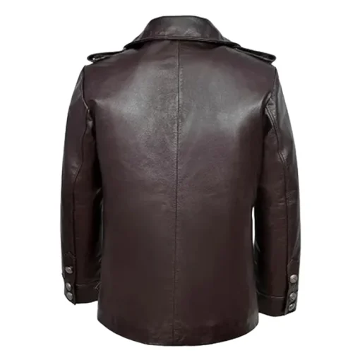 Men’s Dark Brown Leather Blazer With Shirt Style Collar