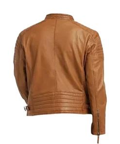 Men’s Paded Tan Genuine Leather Biker Jacket