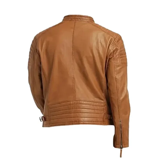 Men’s Paded Tan Genuine Leather Biker Jacket