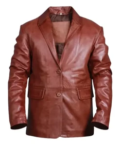 Mens Slim fit Brown Leather Blazer