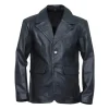 Men’s-Two-Buttons-Black-Leather-Blazer