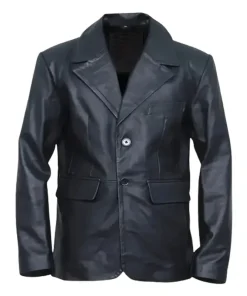 Men’s-Two-Buttons-Black-Leather-Blazer