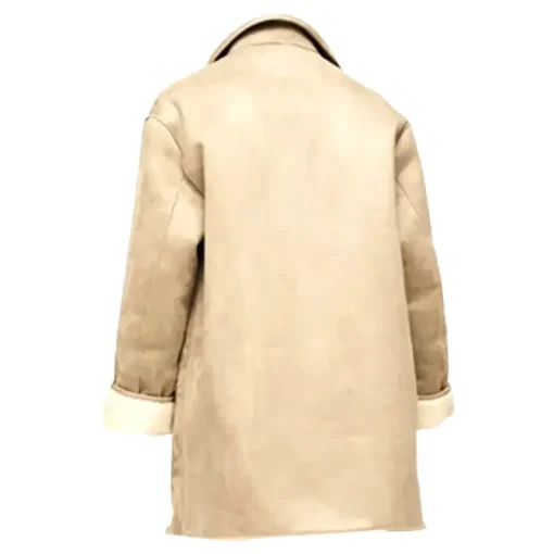 Women Beige Shearling Genuine Leather Coat