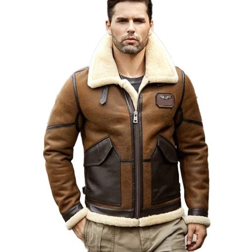 Men Flight Shearling Sheepskin Leather Jacket