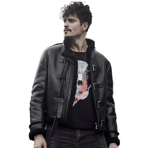 Men's Black Sheepskin Motorcycle Leather Jacket