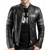 Men’s Stripe Biker Retro Leather Jacket